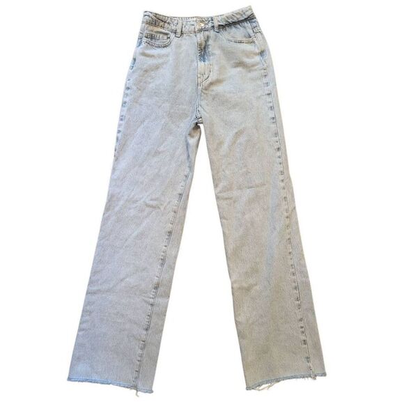 Zara Jeans Women's 4 Blue Light Wash Straight Raw Hem High Rise - Picture 1 of 4